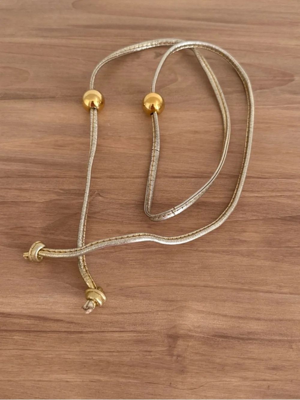Genuine Leather Gold Metallic Skinny Belt Or Waist Accessory With Beads